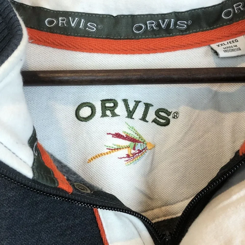 Orvis Sweater Men Gray Pullover Snap 1/4 Zip Cotton‎ Blend Long Sleeve 2XL XXL